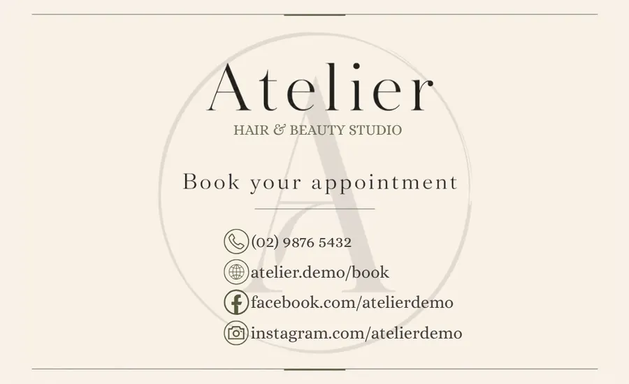 Atelier Hair & Beauty Studio business card back