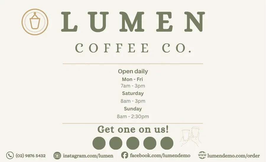 Lumen Coffee Co. business card back